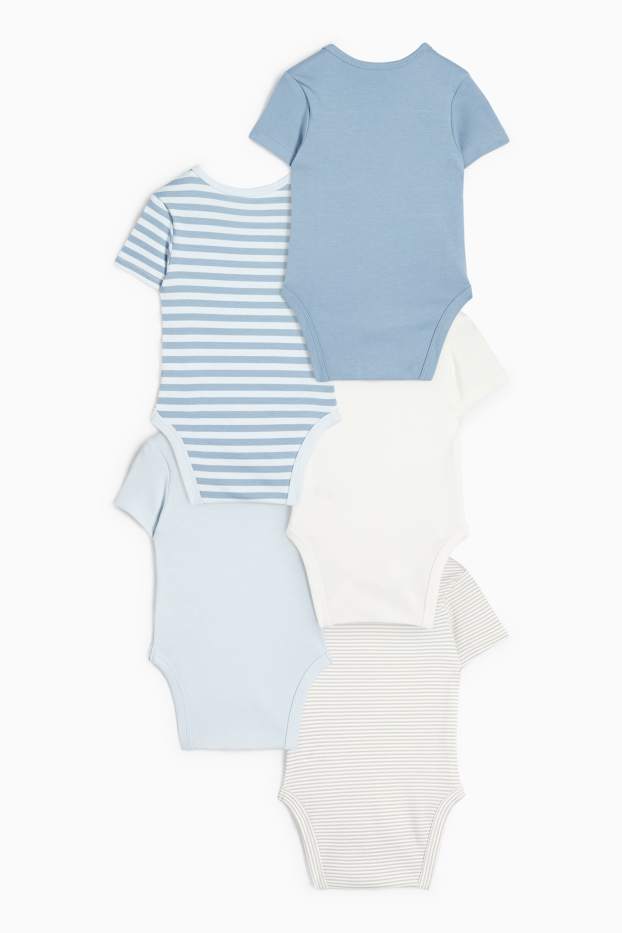 Baby Jungen - Multipack 5er - Baby-Body - gestreift - weiss / hellblau