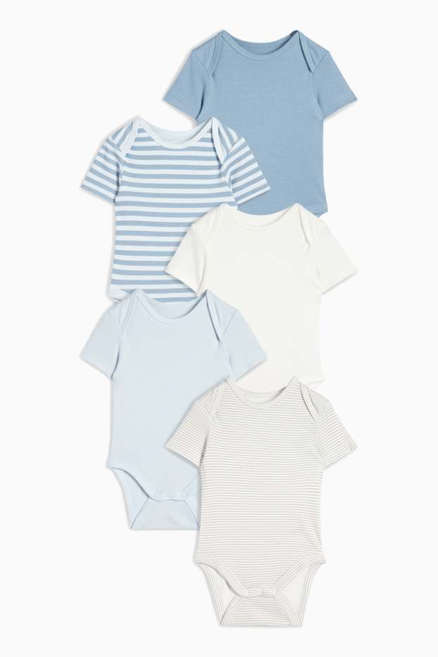 Baby Jungen - Multipack 5er - Baby-Body - gestreift - weiss / hellblau