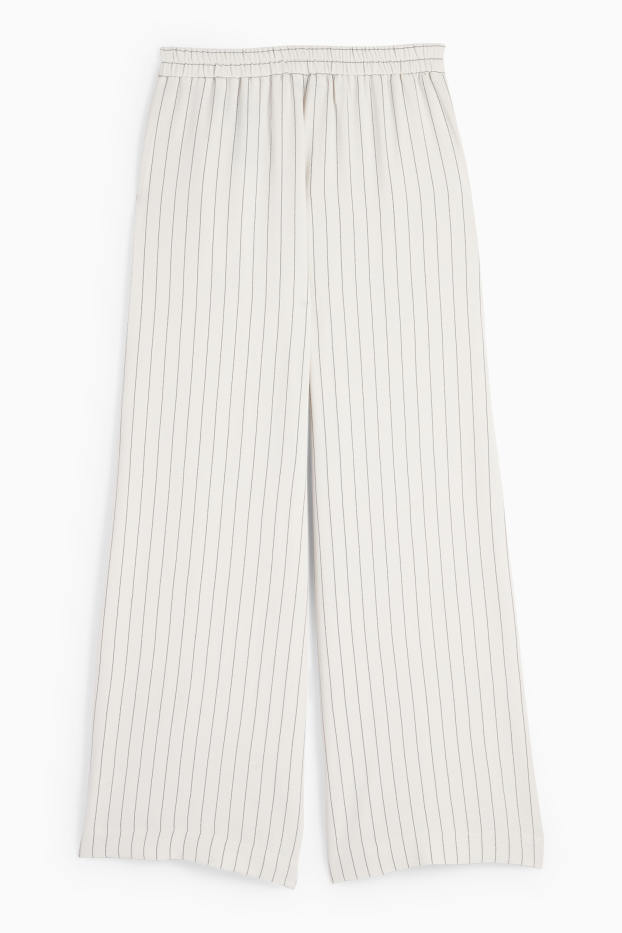 Damen - Stoffhose - Mid Waist - Wide Leg - Nadelstreifen - cremeweiß