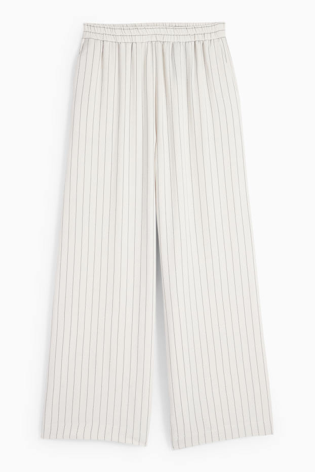 Damen - Stoffhose - Mid Waist - Wide Leg - Nadelstreifen - cremeweiß