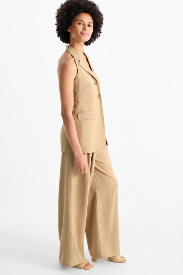 Dámské - Business kalhoty - high waist - relaxed fit - béžová
