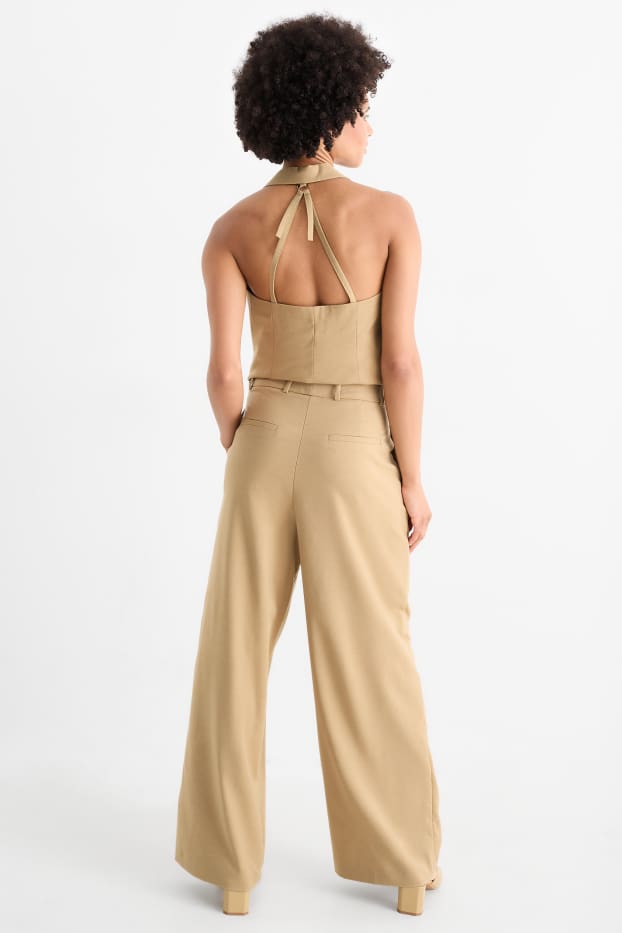 Dámské - Business kalhoty - high waist - relaxed fit - béžová