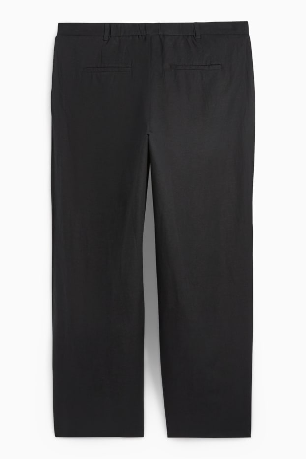 Donna - Pantaloni di stoffa - vita alta - gamba ampia - misto lino - nero