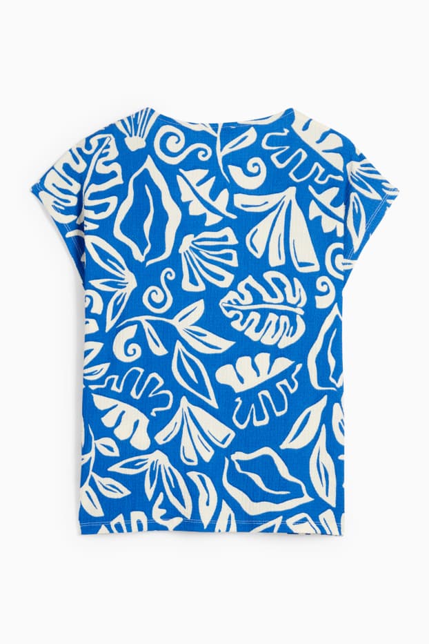 Dámské - Tričko s výstřihem ve tvaru V - regular fit - se vzorem - modrá/bílá