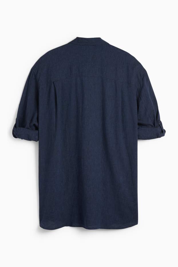 Damen - Bluse - Leinen-Mix - dunkelblau