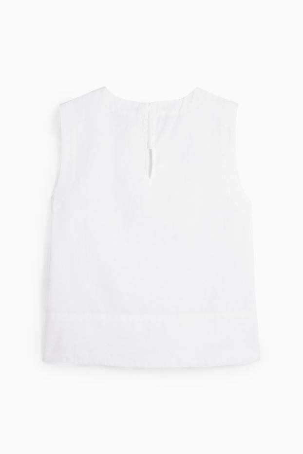 Donna - Blusa smanicata - misto lino - bianco