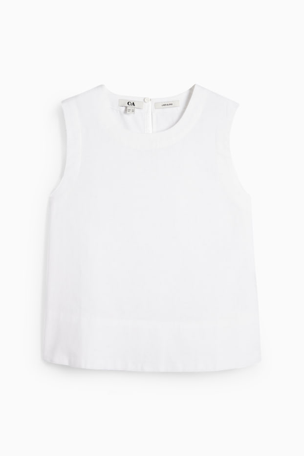 Donna - Blusa smanicata - misto lino - bianco