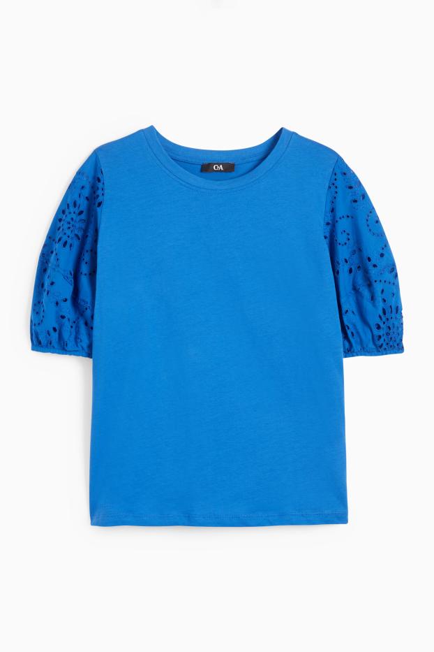 Donna - T-shirt - Broderie Anglaise - blu