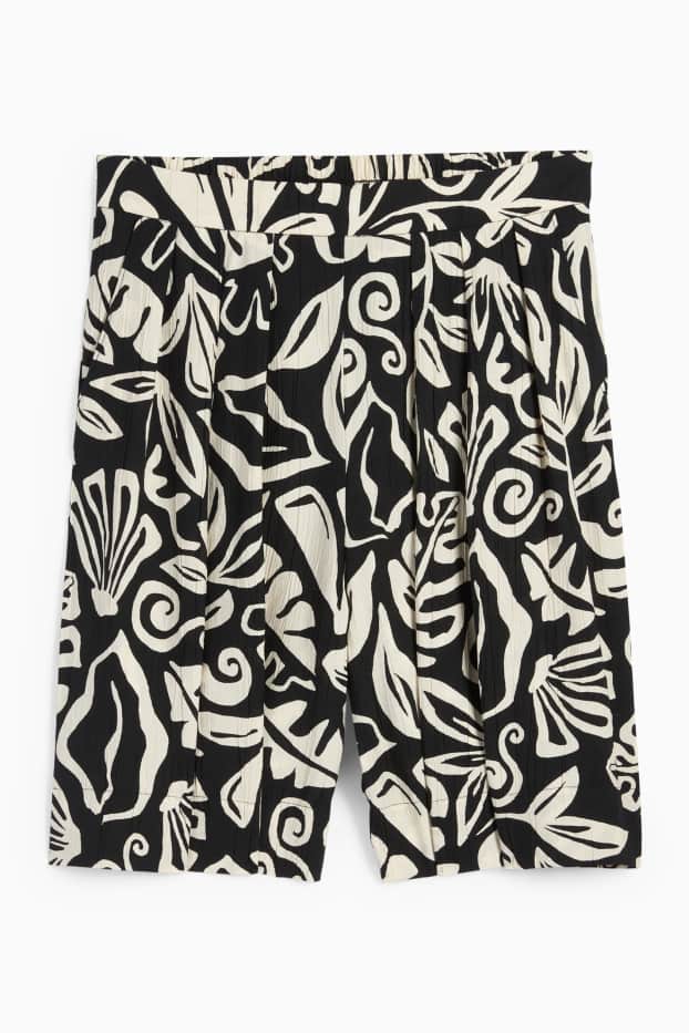 Damen - Bermudas - High Waist - gemustert - strukturiert - schwarz / beige