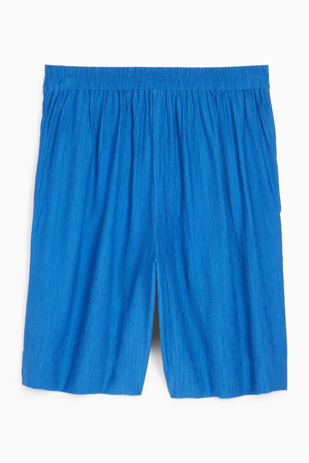 Dames - Bermuda - high waist - met structuur - blauw