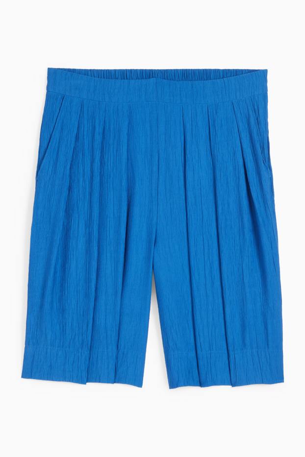 Dames - Bermuda - high waist - met structuur - blauw