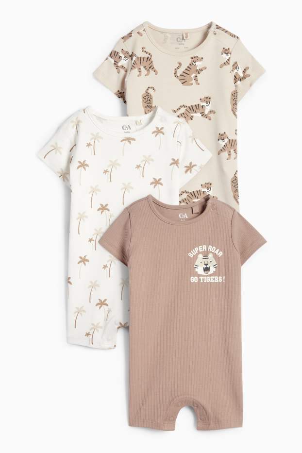 Baby Boys - Multipack of 3 - tiger and palms - baby sleepsuit - light beige