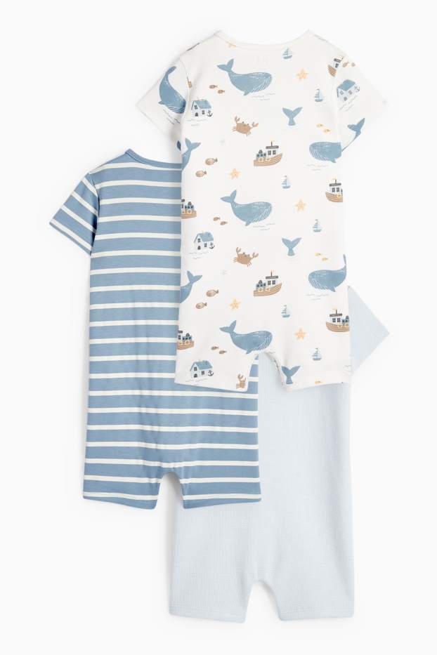 Baby Boys - Multipack of 3 - whale - baby sleepsuit - light blue