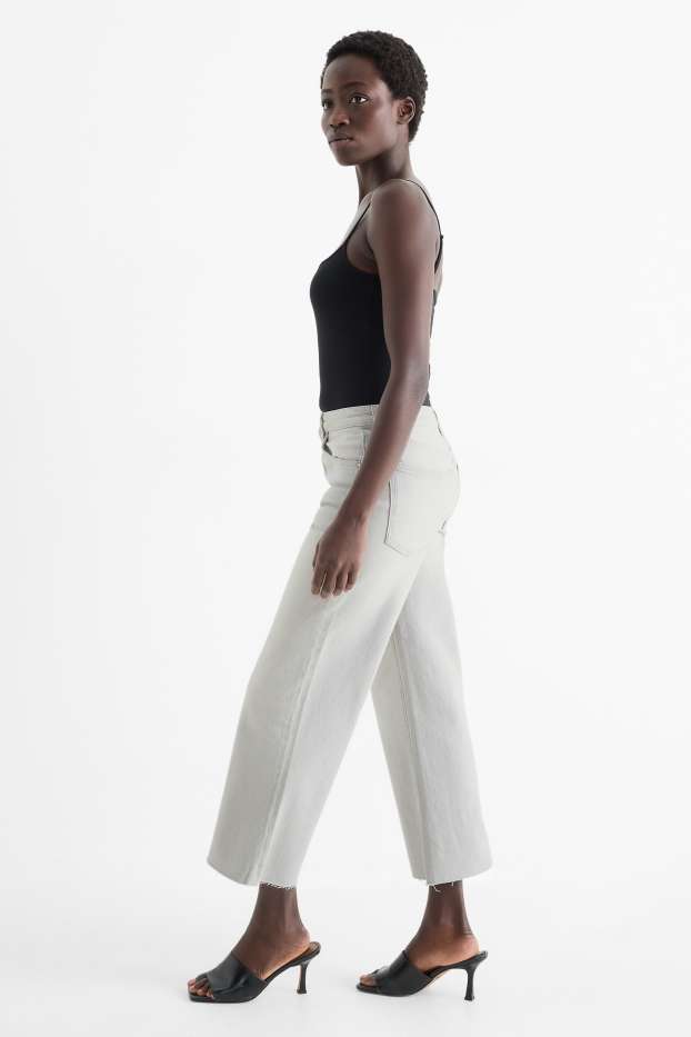 Dames - Korte wide leg jeans - mid waist - jeanslichtgrijs