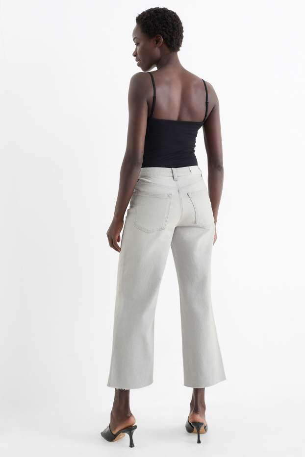 Dames - Korte wide leg jeans - mid waist - jeanslichtgrijs