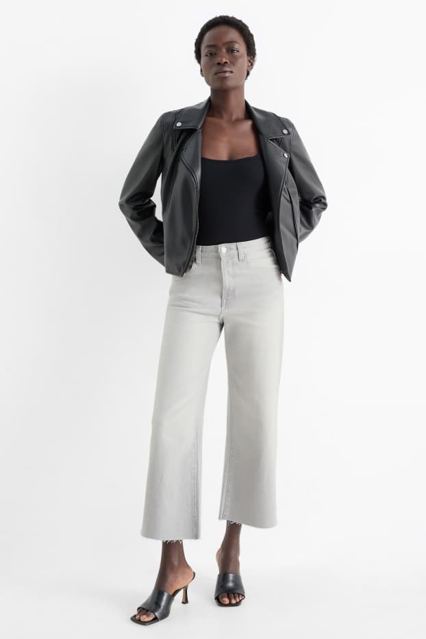 Dames - Korte wide leg jeans - mid waist - jeanslichtgrijs