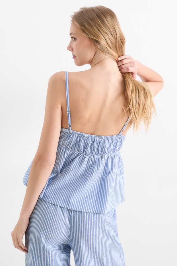 Dámské - Krátký top - pruhovaný - bílá / světle modrá