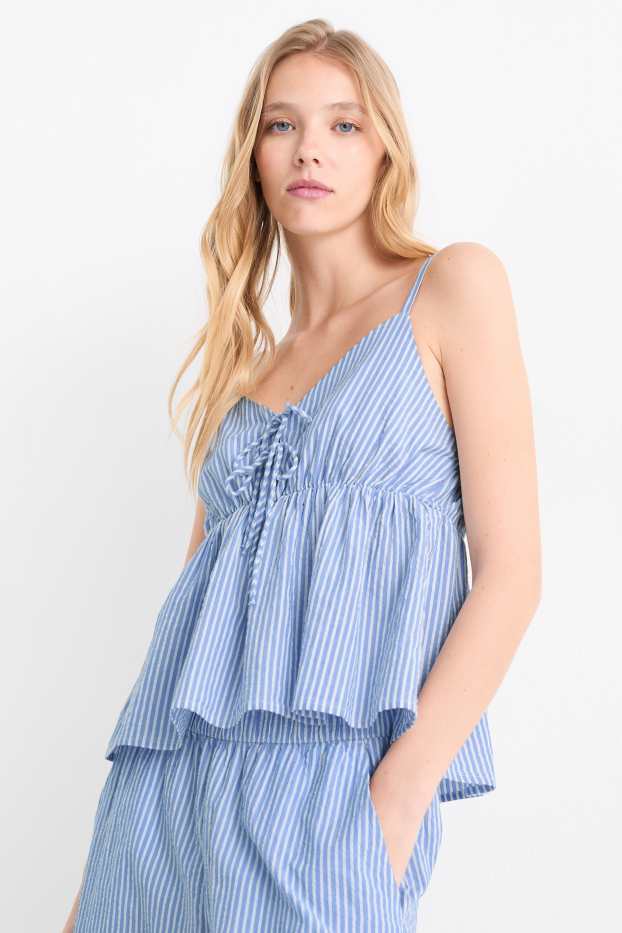 Dámské - Krátký top - pruhovaný - bílá / světle modrá
