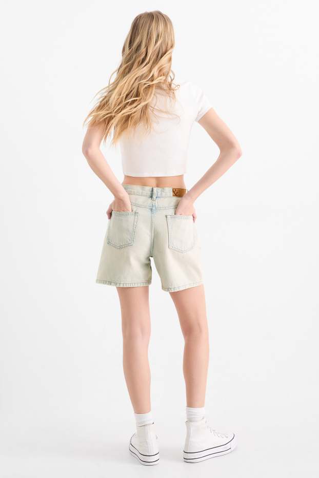Femei - Pantaloni scurți de blugi - talie medie - denim-albastru deschis
