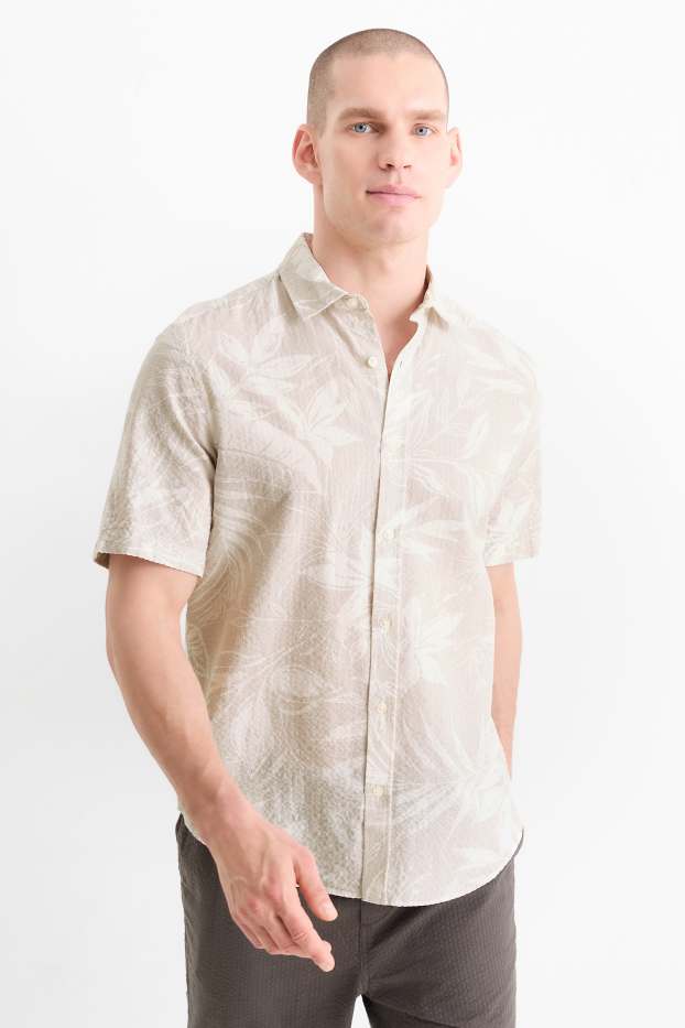 Bărbați - Cămașă - regular fit - guler Kent - cu model - structurată - bej