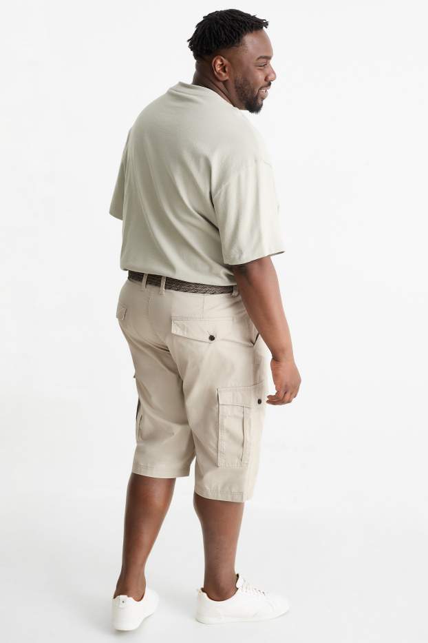 Hommes - Bermuda cargo à ceinture - beige