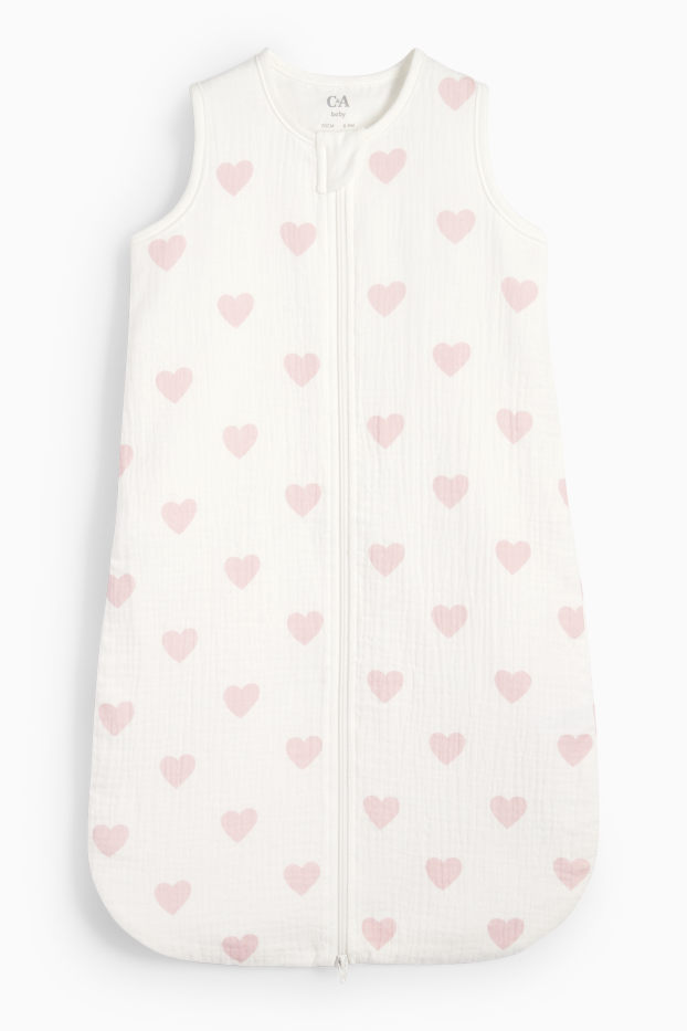 Baby: meisjes - Hartjes - babyslaapzak - 6 tot 18 maanden - wit
