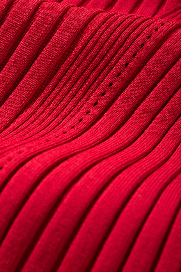 Donna - Top in maglia - a coste - rosso scuro