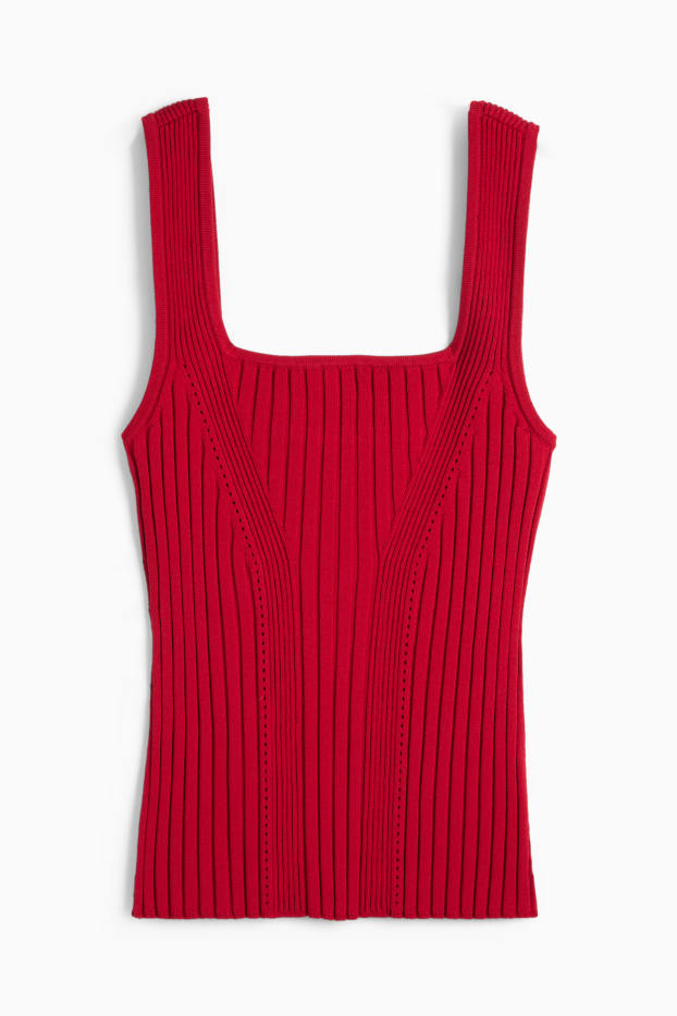 Donna - Top in maglia - a coste - rosso scuro