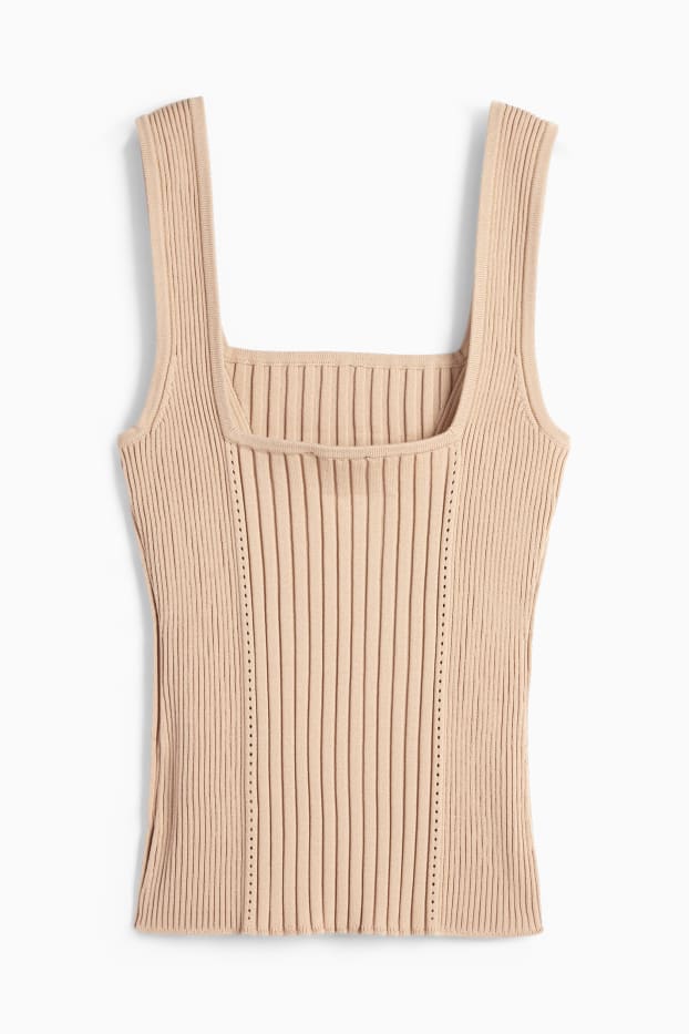Donna - Top in maglia - a coste - tortora