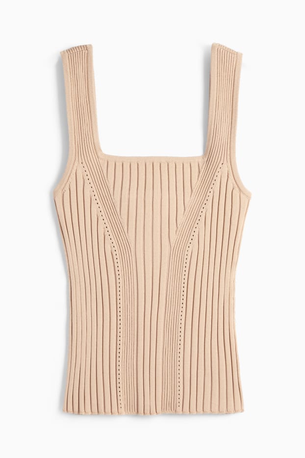 Donna - Top in maglia - a coste - tortora