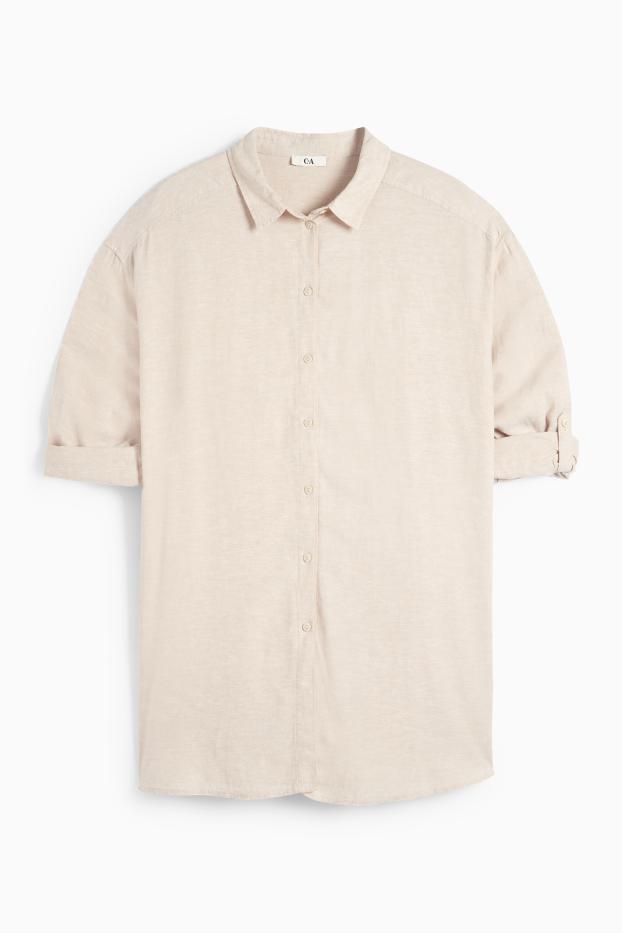 Damen - Bluse - Leinen-Mix - beige-melange