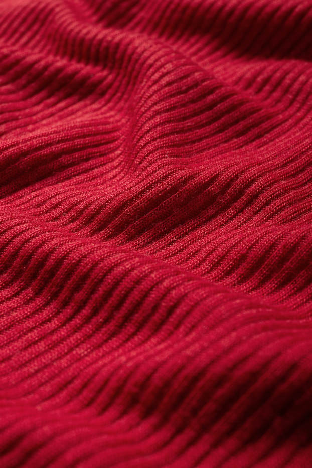 Damen - Basic-T-Shirt mit V-Ausschnitt - Regular Fit - gerippt - rot