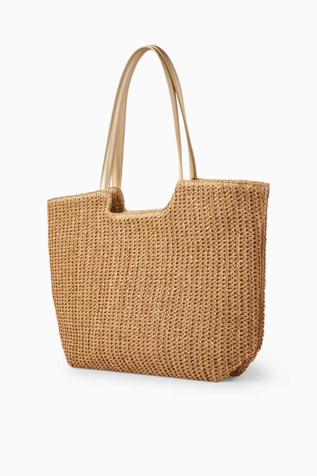 Femei - Geantă shopper de paie mare - aspect lucios - bej