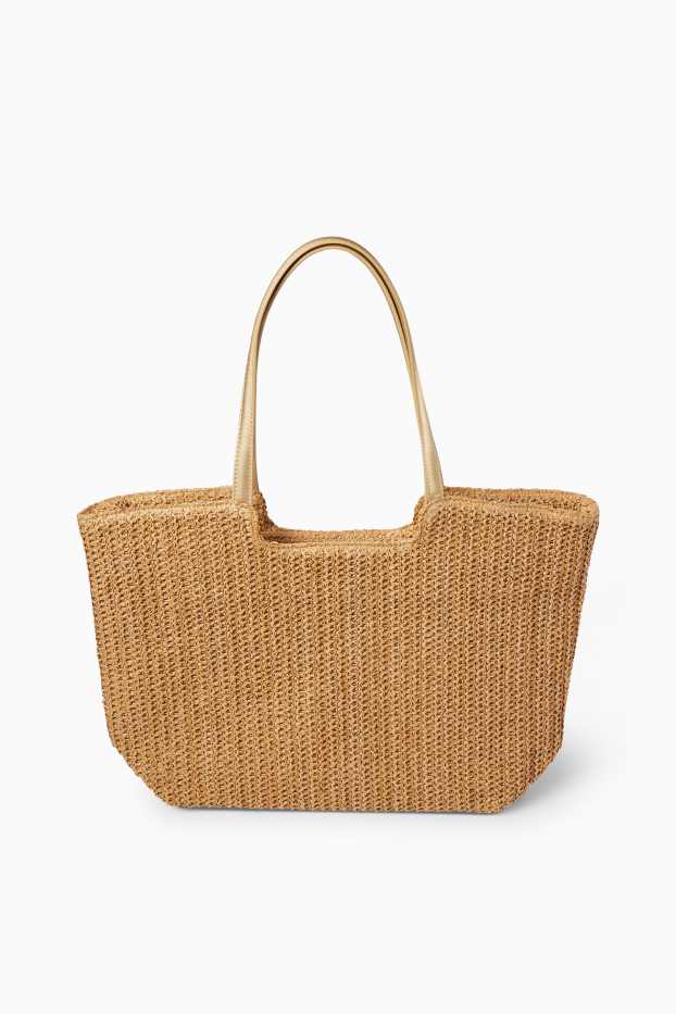 Femei - Geantă shopper de paie mare - aspect lucios - bej