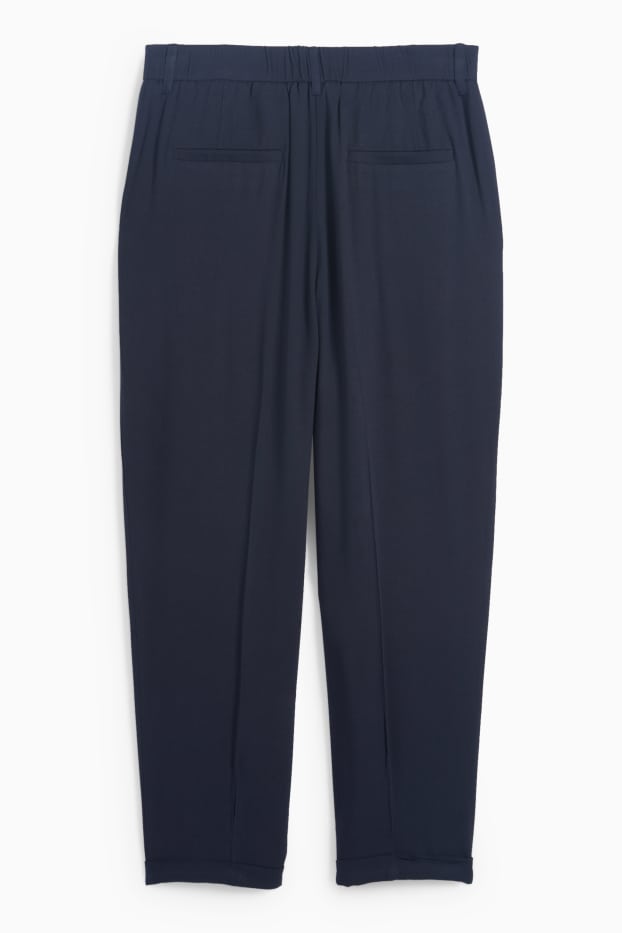 Femmes - Pantalon en toile - mid waist - tapered fit - bleu foncé
