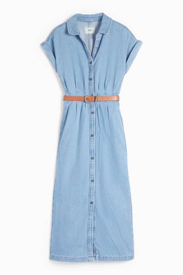 Mujer - Vestido camisero vaquero con cinturón - vaqueros - azul