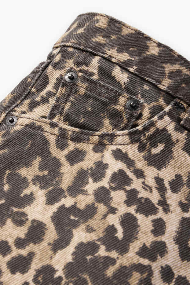 Femmes - Short en jean - high waist - imprimé léopard - noir / beige