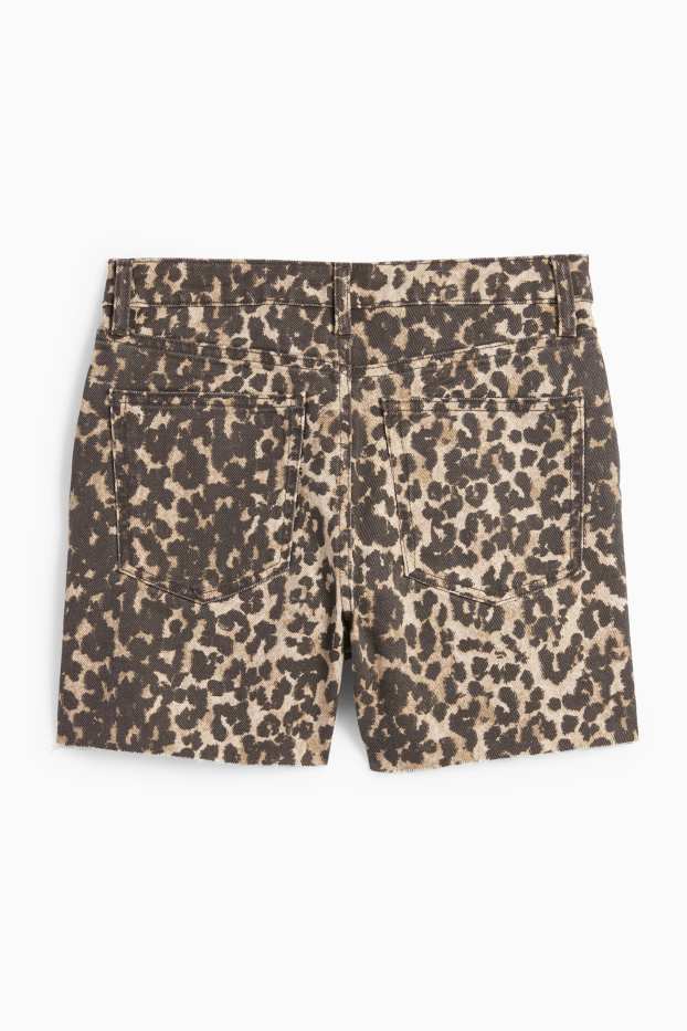 Femmes - Short en jean - high waist - imprimé léopard - noir / beige