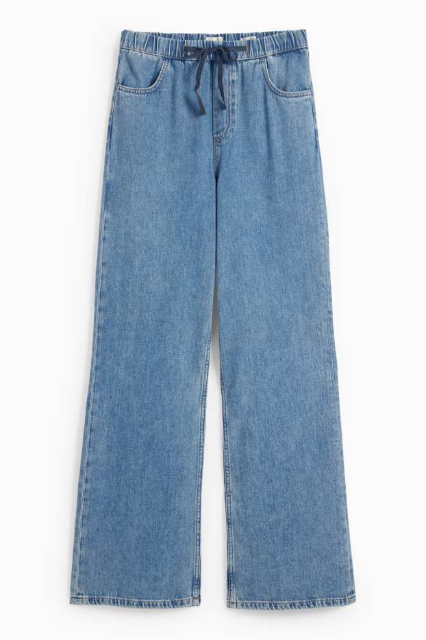 Women - Wide leg jeans - mid-rise waist - blue denim