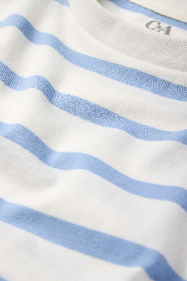 Kinder Mädchen - Kurzarmshirt - gestreift - weiss / hellblau