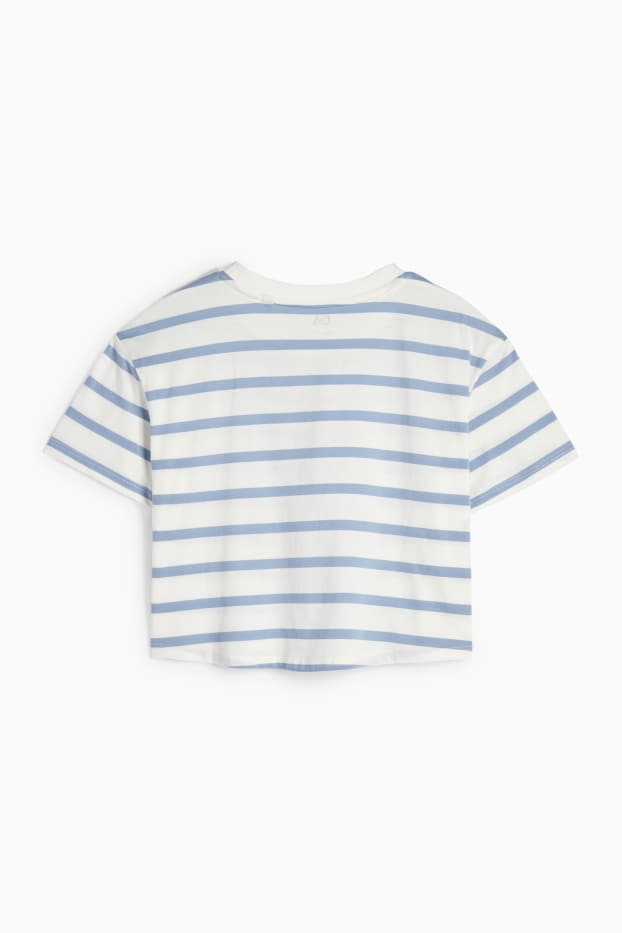 Kinder Mädchen - Kurzarmshirt - gestreift - weiss / hellblau