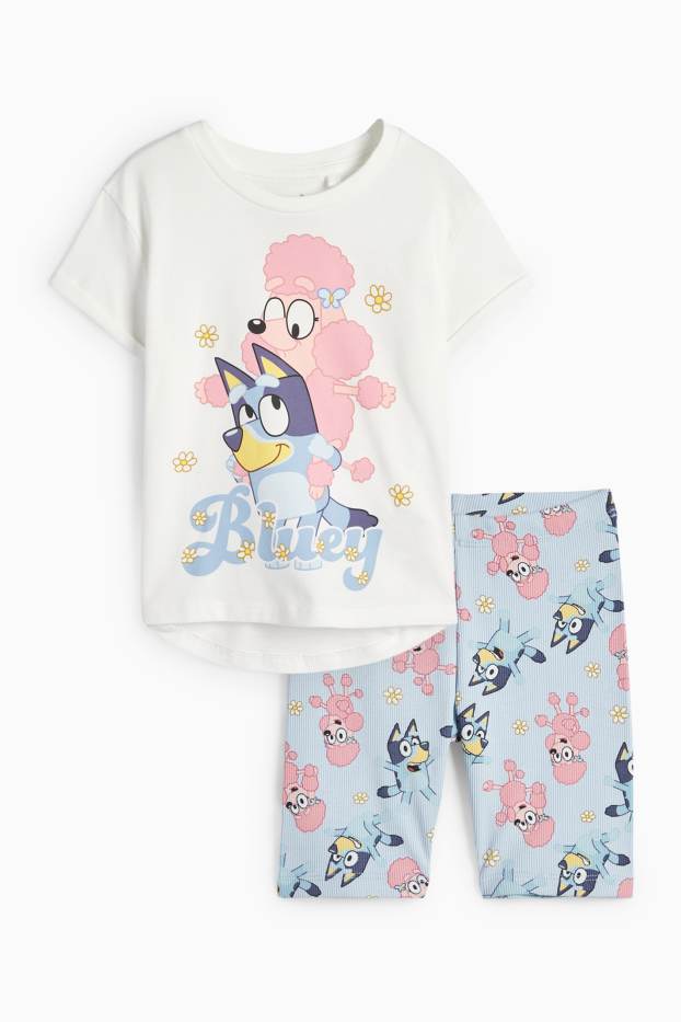 Enfants filles - Bluey - ensemble - T-shirt et cycliste - 2 pièces - bleu / blanc