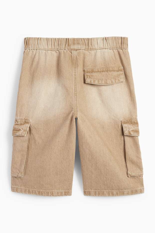 Enfants garçons - Bermuda cargo en jean - beige