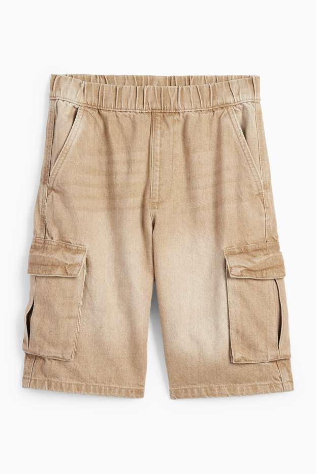 Enfants garçons - Bermuda cargo en jean - beige