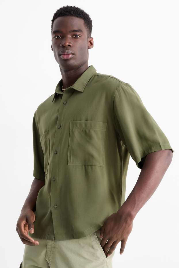 Uomo - Camicia - relaxed fit - collo all'italiana - verde scuro