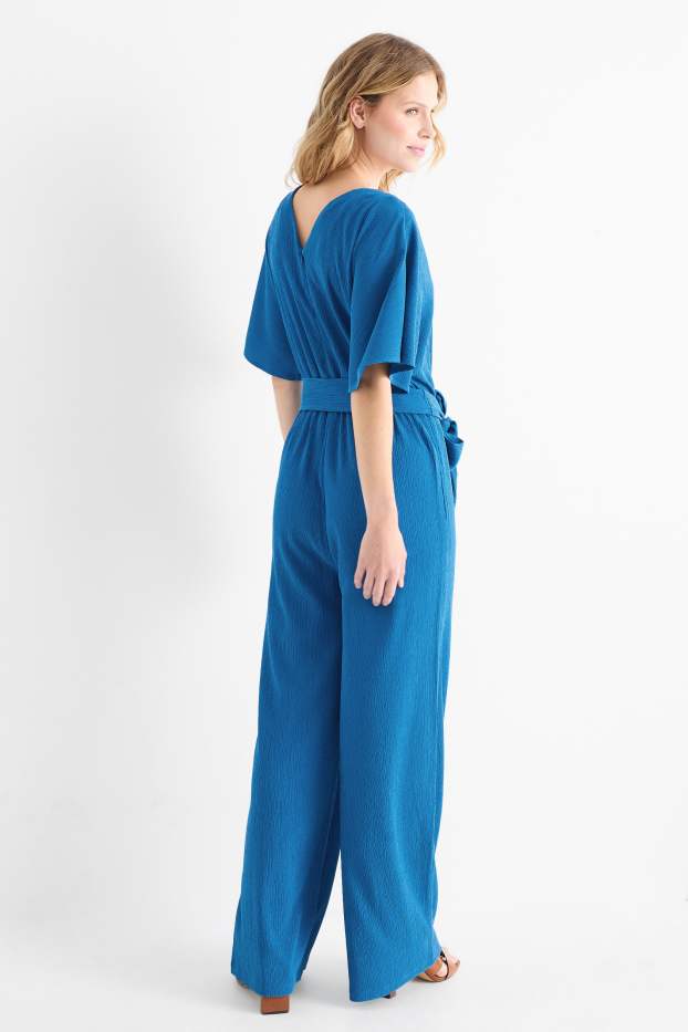 Dames - Jumpsuit - met structuur - donkerblauw
