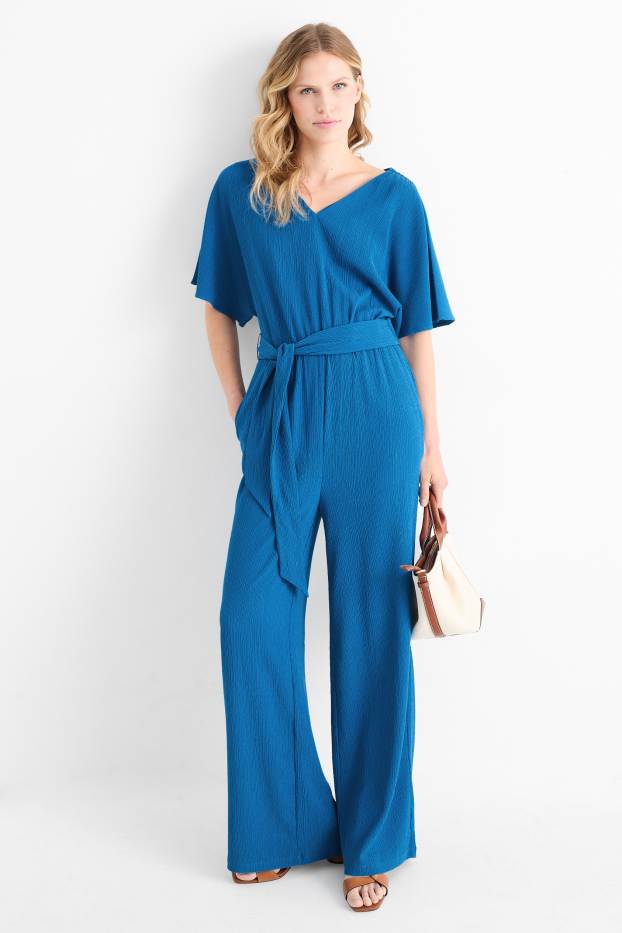 Dames - Jumpsuit - met structuur - donkerblauw
