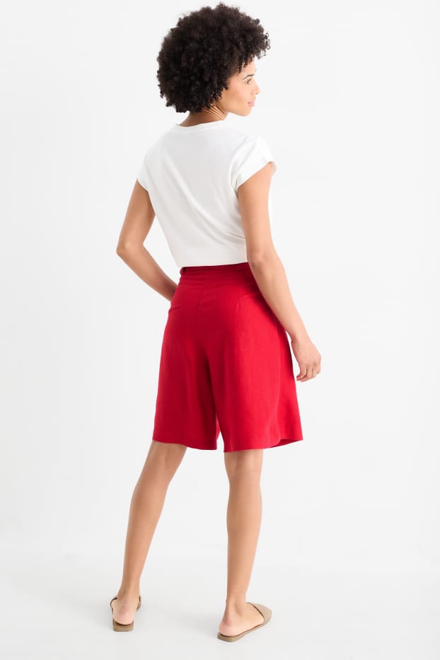 Women - Shorts - high waist - linen blend - dark red