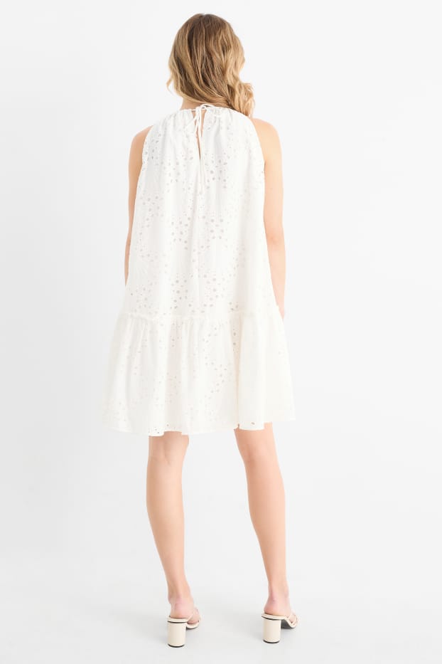 Damen - A-Linien Kleid - Broderie Anglaise - weiß