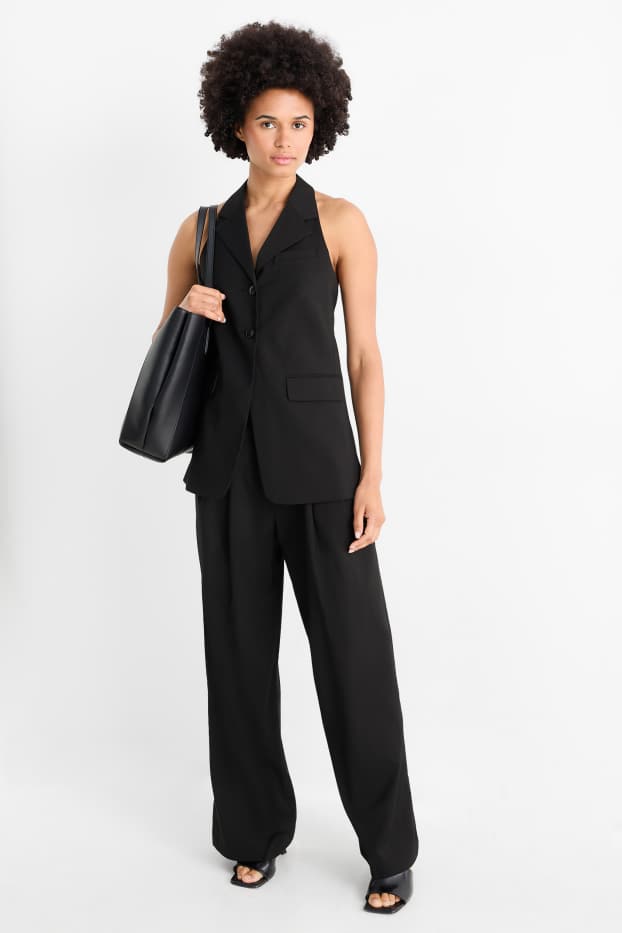 Damen - Business-Hose - High Waist - Relaxed Fit - schwarz